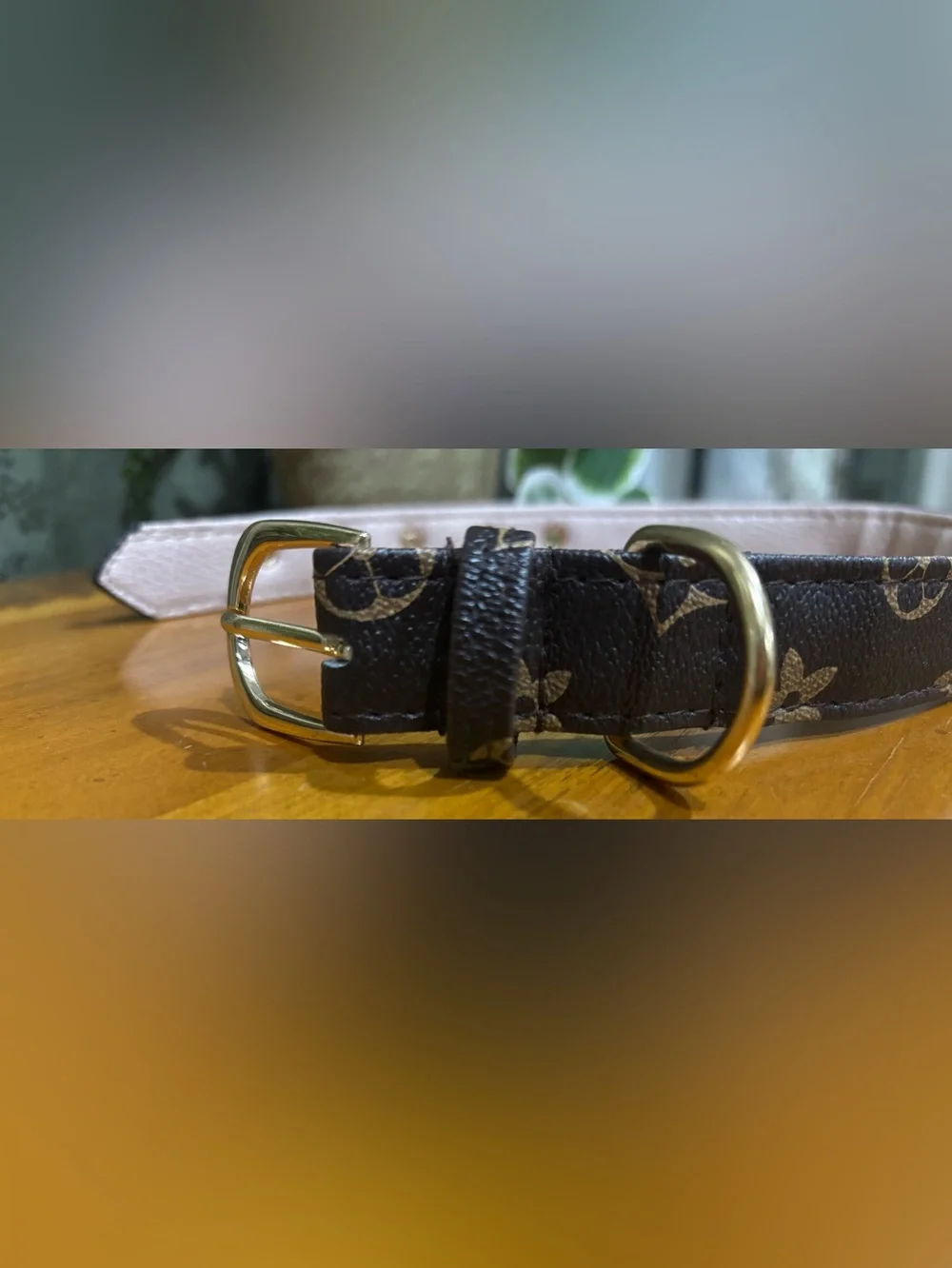 NWOT Luxury Look Brown Monogram Leather Dog Collar and Leash